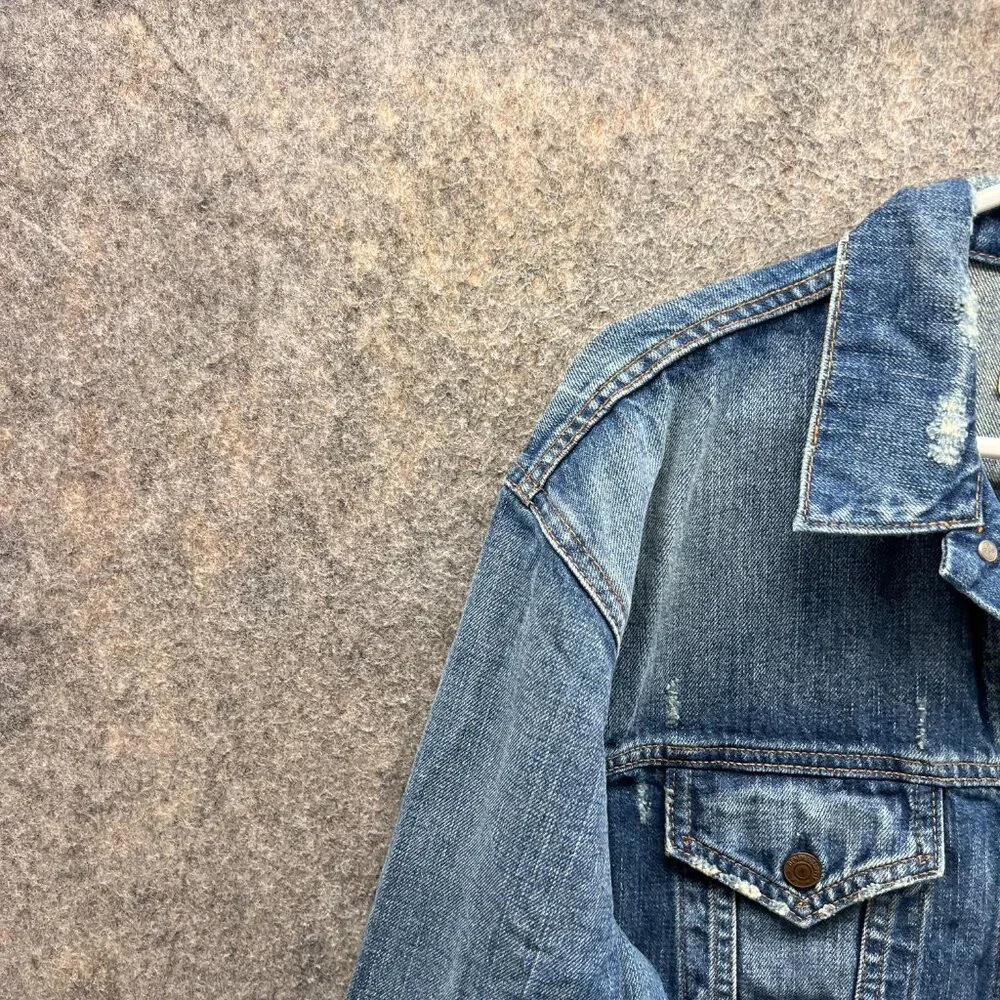 Ralph Lauren Denim Jacket Women Large Blue Jean Button Down Vintage Distressed - Picture 6 of 12